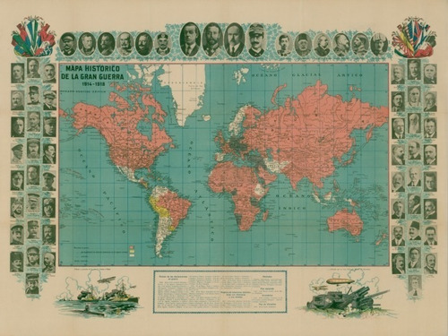 1ra. Guerra Mundial Mapa En 1919 - Lienzo Canvas 160x120 Cm.