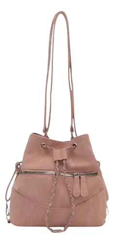 Cartera Mochila Rosa + Reloj De Regalo Promo Día De La Madre Rosa Claro Afelpado Dorado Rosa Claro