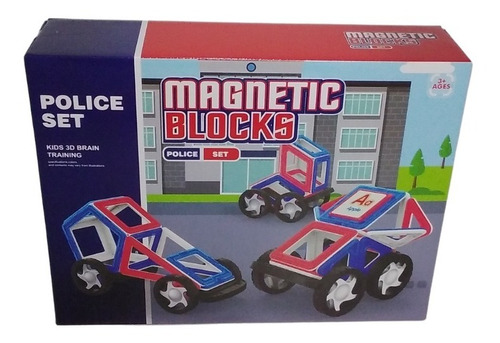 Imagen 1 de 5 de Bloques Magneticos 44 Pzas Vehiculos Policia Ruedas Numeros