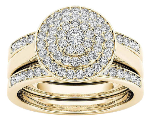 Juego De Anillos S 2 En 1 Para Mujer, Conjunto De Diamantes