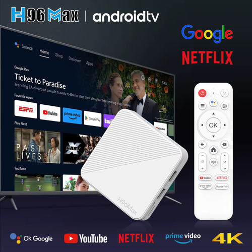 Tv Box H96 Max 4k 8gb Android 14 Dual Wifi Y Bluetooth Blanco De Voz