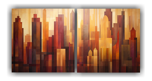 160x80cm Cuadros Abstractos De Ciudad Al Amanecer - Set 2