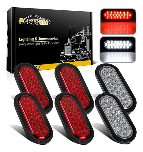 Kit De 4 Luces Traseras Led Ovaladas Rojas  2 Blancas De 6 P