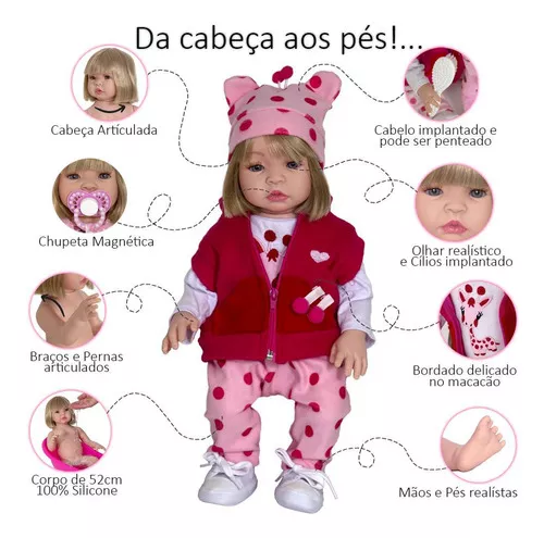 Boneca Bebe Reborn Silicone Girafinha Girafa Loira Menina - Chic