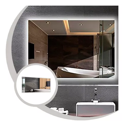 Espejo de maquillaje semicircular con Bluetooth para baño, luz LED