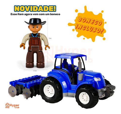 Trator Brinquedo Com Arado Articulado Fazendeiro Infantil