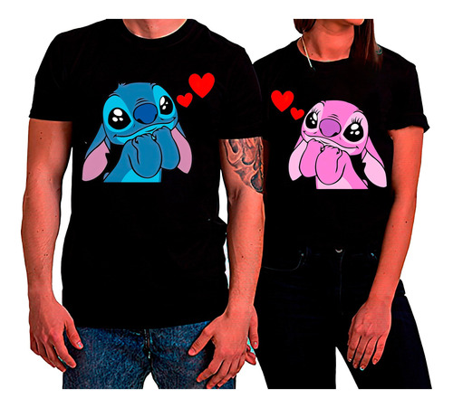 Polera Duo Parejas Día De Los Enamorados Stitch Y Angel 101