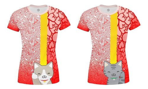 Playera Full Duo Pareja San Valentín Gatitos Corazón Coreano