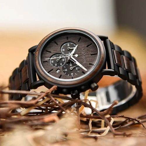 A12-4 - Reloj Multifuncional De Cuarzo De Madera Para Hombre