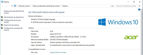 Notebook Acer I5 7200u, 8 Gb Ram Ddr4, Ssd Samsung 970 Evo N