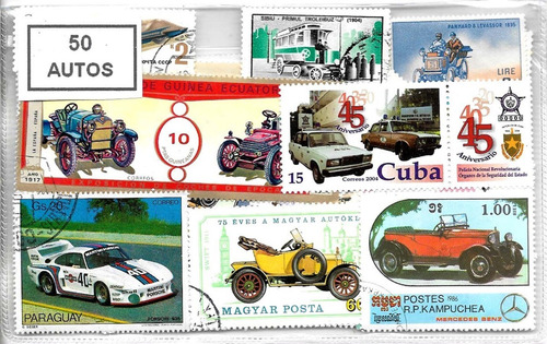 50 Estampillas Diferentes Mundiales Tema Autos Automotores
