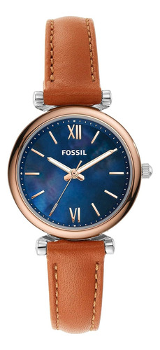 Fossil Carli Reloj Pequeño Mujer Azul Y Dorado Correa Cuero 