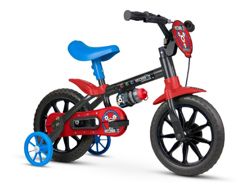 Imagem 1 de 4 de Bicicleta  infantil Nathor Mechanic aro 12 freio tambor cor preto/vermelho com rodas de treinamento