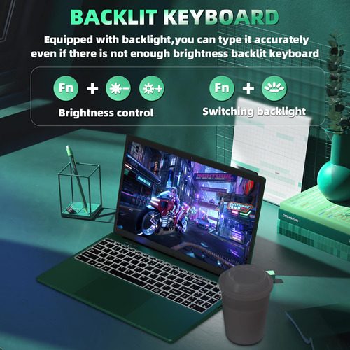 Laptop Rumtuk 16 Verde, Procesador Celeron N5105, Ram Ddr4