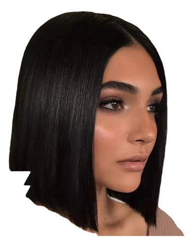 Peluca Bob Corta Degradado Azul Gris Con Raya En Medio