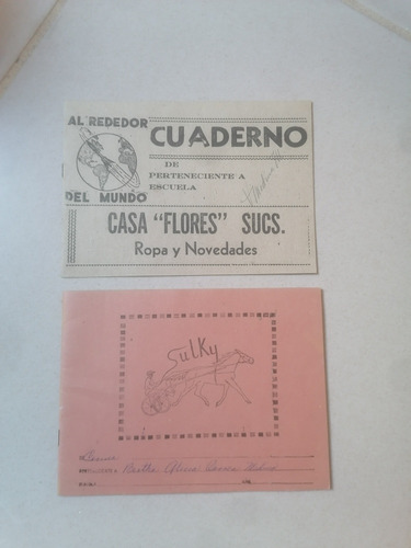 2 Cuadernos Escolares Antiguos Papel Escuela Colección