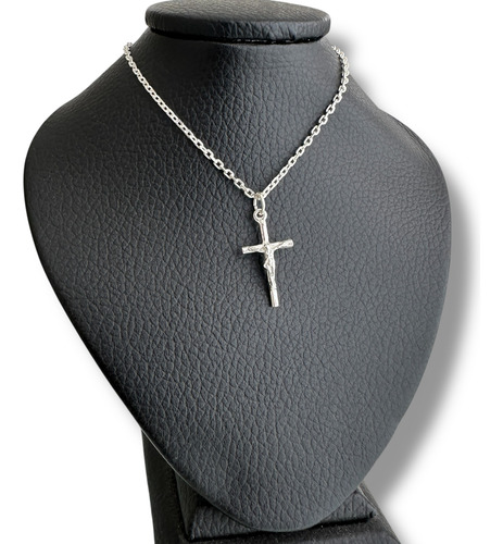 Collar Hombre Plata 925 Cadena Forcet Cruz Cristo 1.5mm Plata / 70 Cm