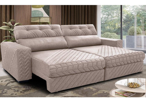 Sofá Retrátil E Reclinável 3,15m Cama Inbox Style. Linho
