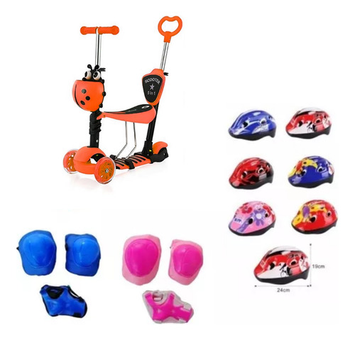 Scooter Monopatín 5 En 1 Ajustable Chinita + Set Protección