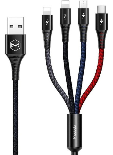 4 En 1 Led Cable De Cargador Multiple Nylon Trenzado  4 P...