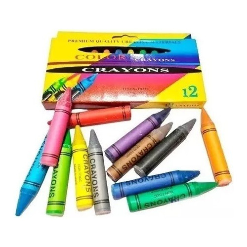 Crayones Creyones De Cera Colores 12 Piezas Util Escolar Caj