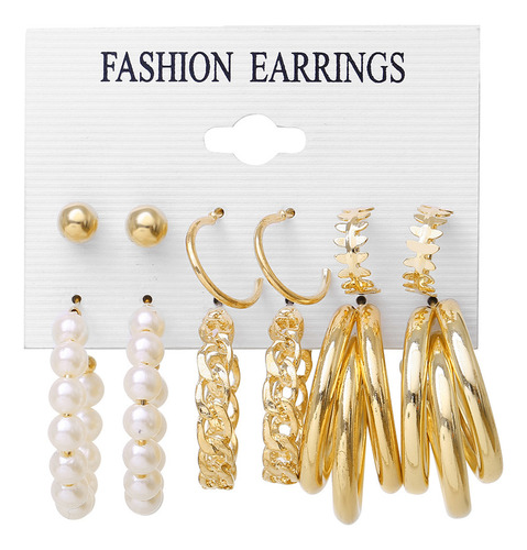 Pendientes Geométricos De Perlas Para Mujer R Metal 4892, 6