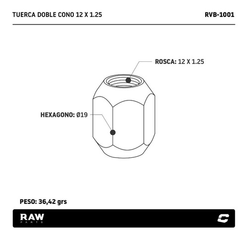 Tuerca De Rueda Doble Cono Collino Raw Parts 12 X 1.25