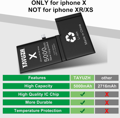 Batería Tayuzh 5000mah Para iPhone X Alta Capacidad Nueva Ba
