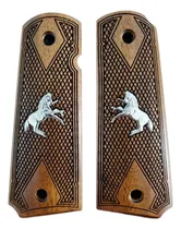 Comprar Cachas En Madera Cafe Con Grabado Caballito Colt 1911 38 45 Caballito De Plata Niquelada