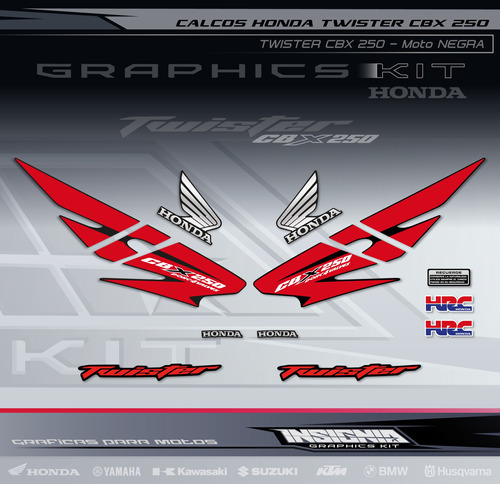 Calcos Honda Twister 250 - Moto Negra - Insignia Calcos