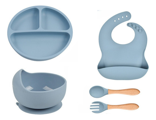 Kit Alimentacion Silicona Bebes Plato Bowl Babero Cubiertos