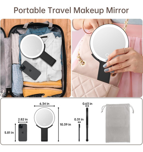 Espejo De Aumento Portátil Con Luz, Espejo De Maquillaje De
