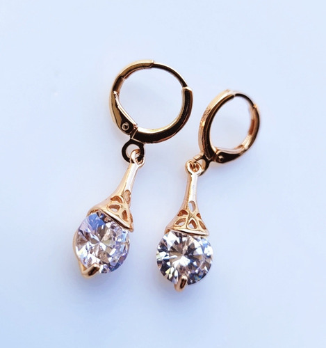 Imagen 3 de 3 de Caravanas, Colgantes, Aretes Oro Goldfilled 18 K Y Circonias