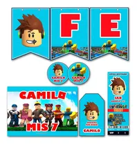 Comprar Kit Roblox Cumpleaños Impreso Banderín Cartel Stickers