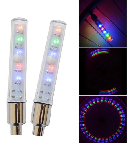 Imagen 3 de 6 de Tapa Valvula Con Luz Ruedas Bici Auto Moto Multicolor