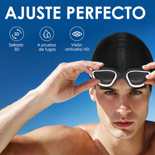Kit De Natación Goggles Profesional Polarizados Gafas Gorra Color Lente Negra
