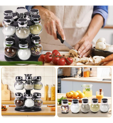 Especiero De Cocina Giratorio 360° Con 12 Tarros De Cristal