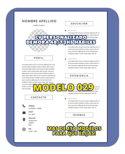 Cv Curriculum Personalizado Profesional + Carta -modelo 029-