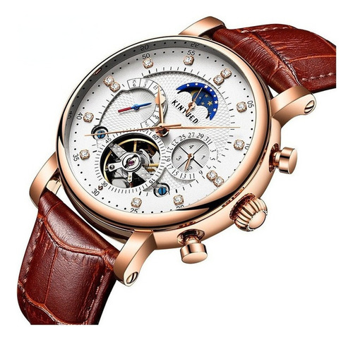 Reloj Mecánico Kinyued Moon Phase Tourbillon Para Hombre