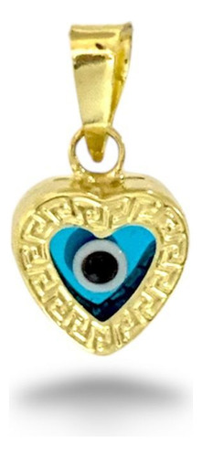 Dije De Oro 14k , Con Ojo Turco Corazon Ch , Estambul Joya Color Celeste