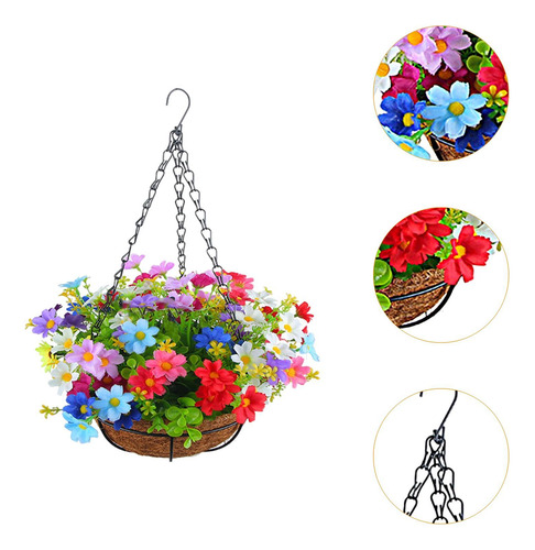 Flores Artificiales En Cesta Colgante, Maceta Para Colgante