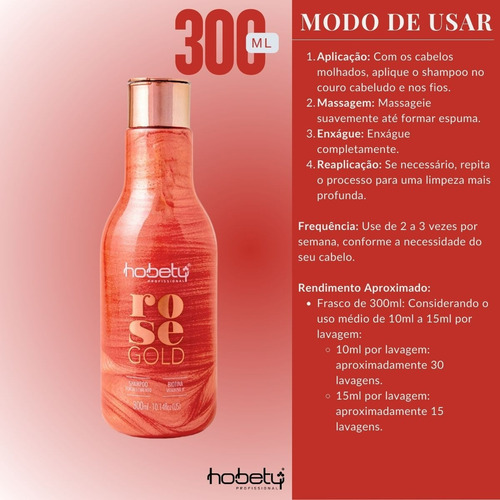 Shampoo Nutrição Rose Gold Hobety 300ml