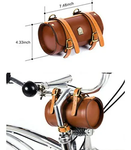 Bolso Manillar Bicicleta Retro Impermeable Cuero Pu Marrón O