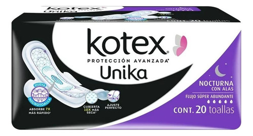 3 Pza Toallas Femeninas Kotex Unika Nocturna Flujo Súper Abu