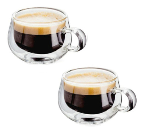 Imagen 1 de 5 de 2 Tazas De Vidrio Doble Pared Aislamiento C/ Asa Café Té Csp