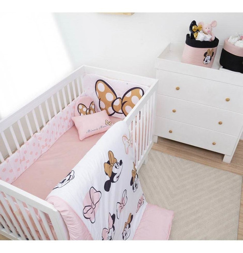 edredon para cuna cama cuna corral Adorable Minnie disney set de 6 piezas para cuna de 80 x 140 cm