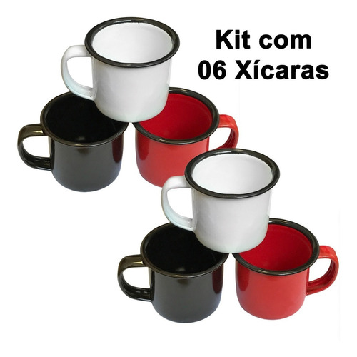 Kit 06 Xícara Esmaltada Para Café E Chá - Canequinhas Retrô