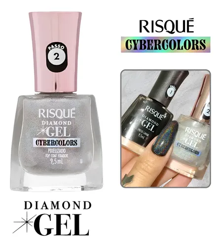 Risqué Diamond Gel Top Coat Fixador Cybercolors Pixelizado Holográfico