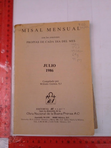 Revista Misal Mensual No 1 Julio 1986 (Usado)