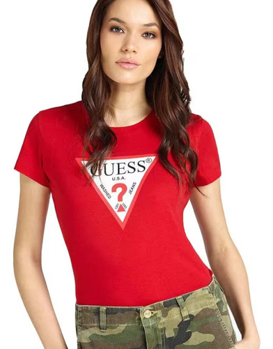 Playera Guess Roja Original Cuello Redondo